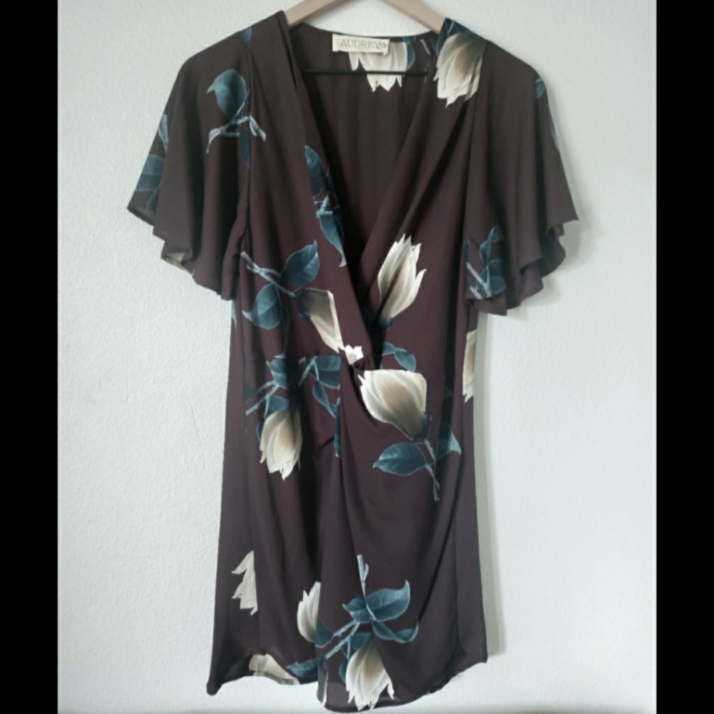 M Mauve-brown floral plunge dress